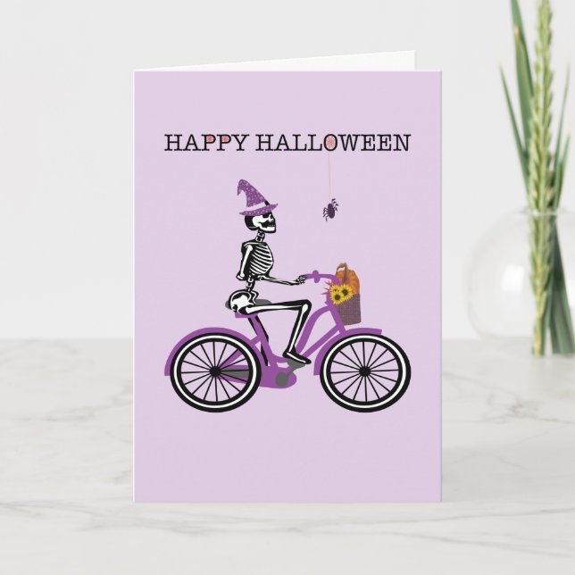 Happy halloween Skeleton Riding Bike Kort (Framsida)