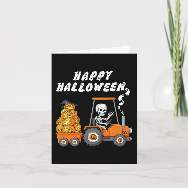 Happy halloween Skeleton Riding Tractor Boys Kids Kort (Framsida)