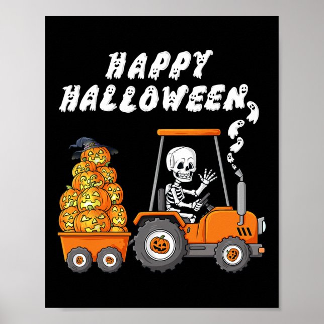 Happy halloween Skeleton Riding Tractor Boys Kids Poster (Framsidan)