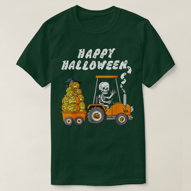 Happy halloween Skeleton Riding Tractor Boys Kids T Shirt (Design framsida)