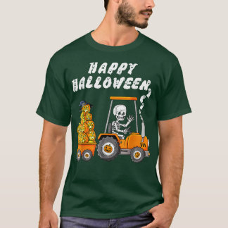 Happy halloween Skeleton Riding Tractor Boys Kids T Shirt