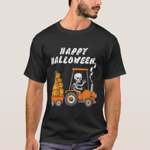 Happy halloween Skeleton Riding Tractor Boys Kids T Shirt