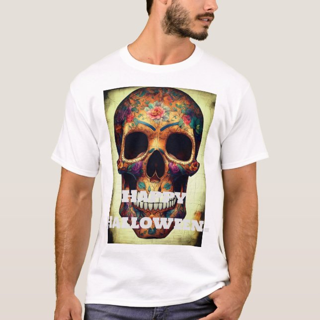 "Happy halloween Skeleton Skriv ut T-Shirt. T Shirt (Framsida)