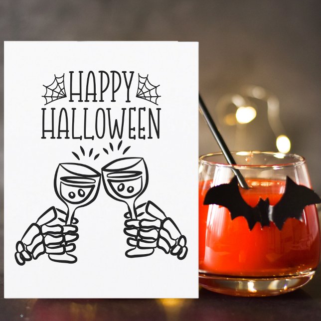 Happy halloween Skeleton Vin Toast Modern Elegant Kort (Skapare uppladdad)