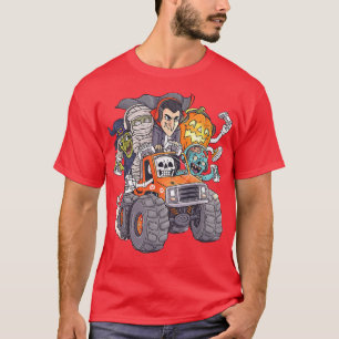 Happy halloween Skeleton Zombie Monster Lastbil Va T Shirt