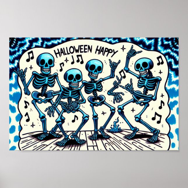 Happy halloween Skeletons: Dance Party Tie-Dye Poster (Framsidan)