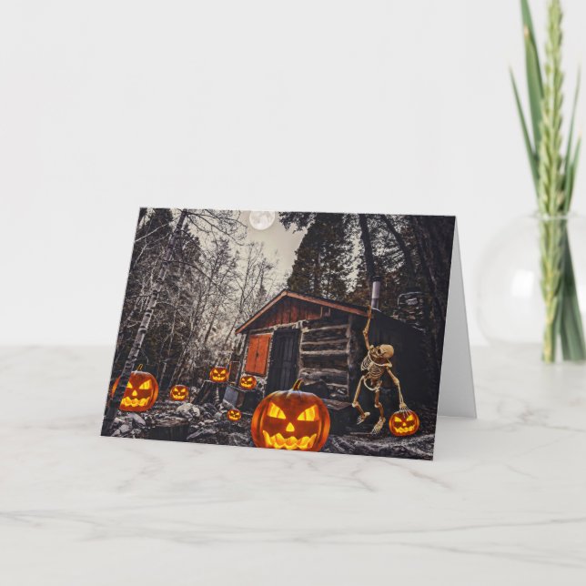 Happy halloween, skelett och pumpor helgkort (Framsida)
