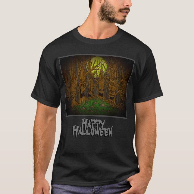 Happy halloween-skog med meddelande t shirt (Framsida)