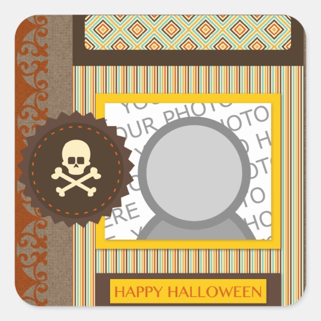 happy halloween (skrapbok) fyrkantigt klistermärke (Framsida)