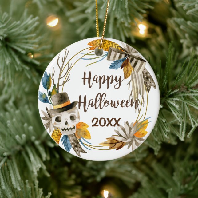 Happy halloween Skull Ceramic Ornament (Träd)