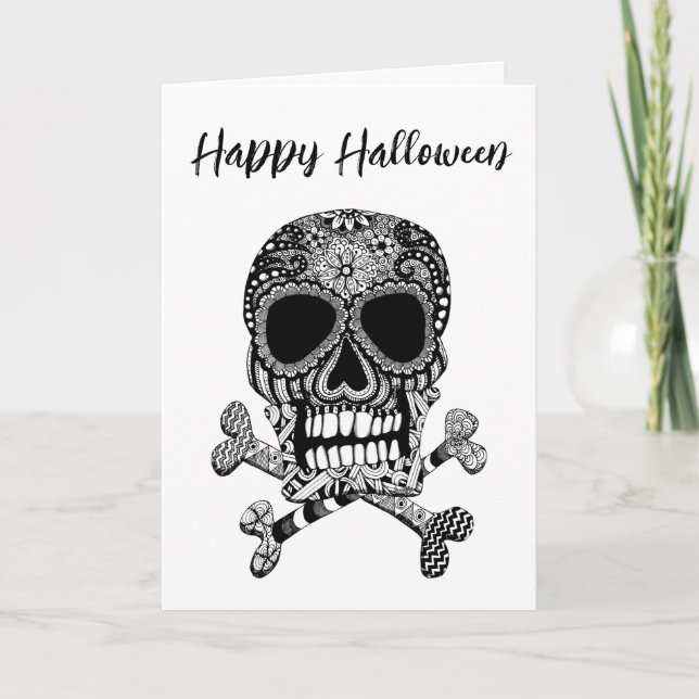 Happy halloween Skull och Crossbone Hälsning Kort (Framsida)