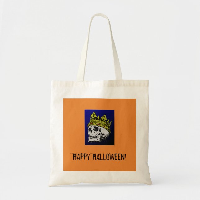 HAPPY HALLOWEEN SKULL TOTE BAG TYGKASSE (Framsidan)