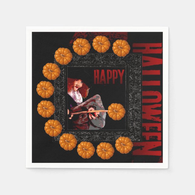 Happy halloween small Pumpkins Witch Papper Napkin Pappersservett (Framsidan)