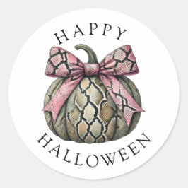 Happy halloween Snake Skin Pumpkin Rosa Ribbon Runt Klistermärke