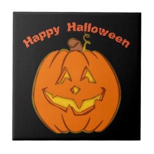 Happy halloween som ler pumpa kakelplatta