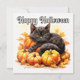 Happy halloween Sömnig Svarta Kattunge Kort