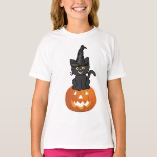 happy halloween söt katt och pumpa t shirt
