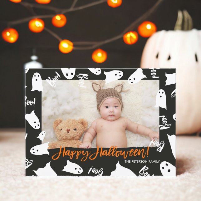 Happy halloween söt spöken boo-textfoto kort (Happy Halloween cute ghosts boo text photo Card)