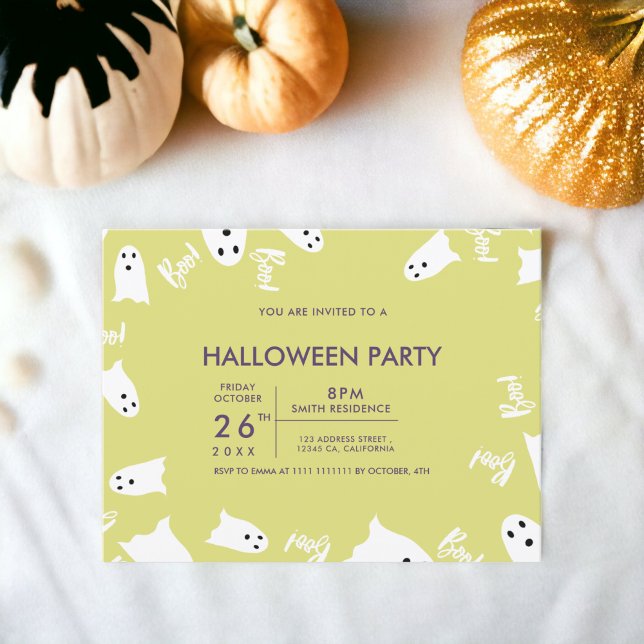 Happy halloween Söta spöken grönt lila party Inbjudningar (Happy Halloween cute ghosts green purple party Invitation)