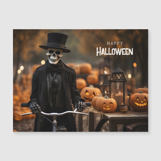 Happy halloween sött skelett med cykel (Framsida)