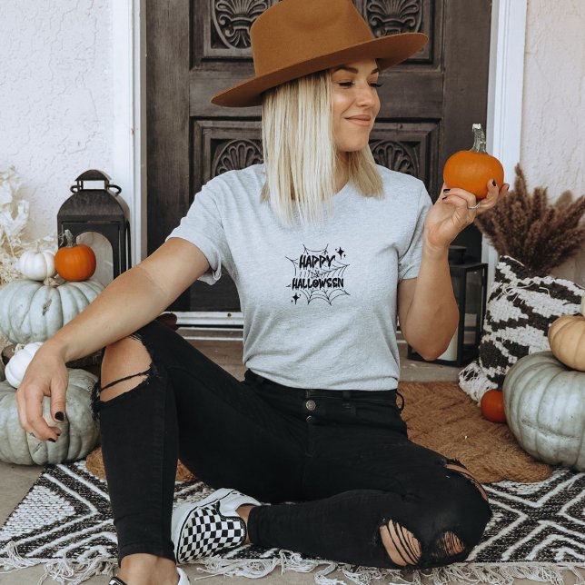 Happy Halloween Spider Cobweb Quote T-Shirt (Skapare uppladdad)