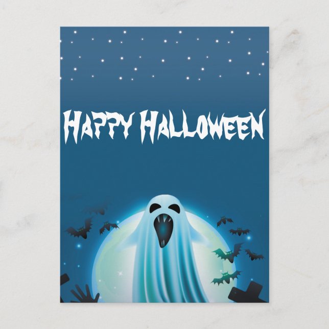 happy halloween spöke på natten vykort (Framsida)