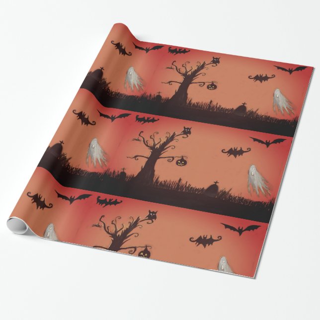 Happy halloween Spöken & Pumpkin Wrapping Papper Presentpapper (Utrullad)