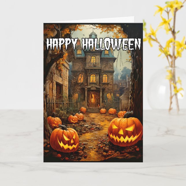 Happy halloween | Spooktacular Haunted House Kort (Gul blomma)