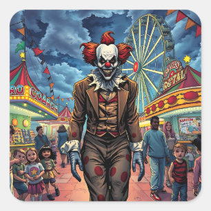 Happy halloween Spooky Clown Fyrkantigt Klistermärke