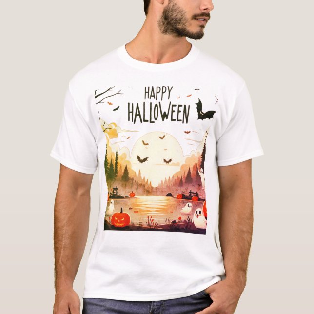 Happy halloween Spooky Forest Spöken och Pumpkins T Shirt (Framsida)