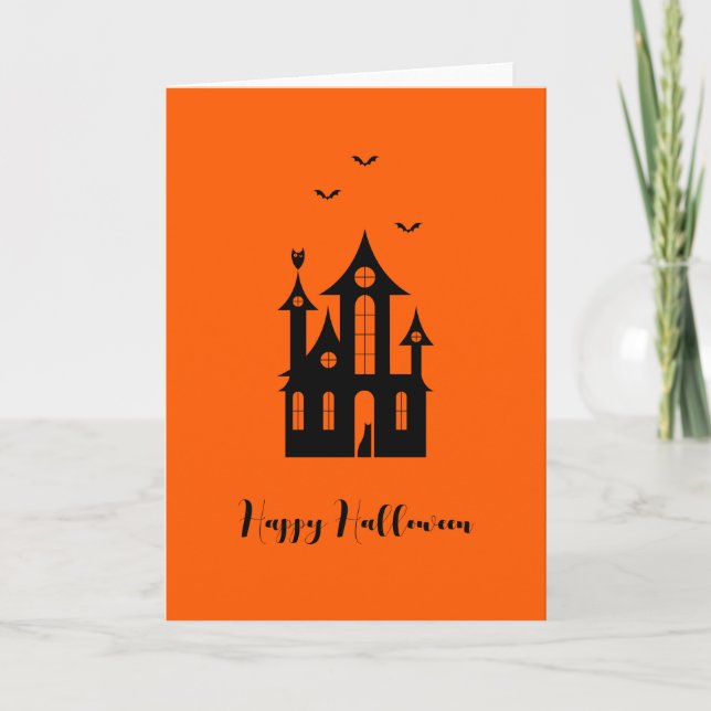 Happy halloween Spooky Haunted House Orange Black Kort (Framsida)