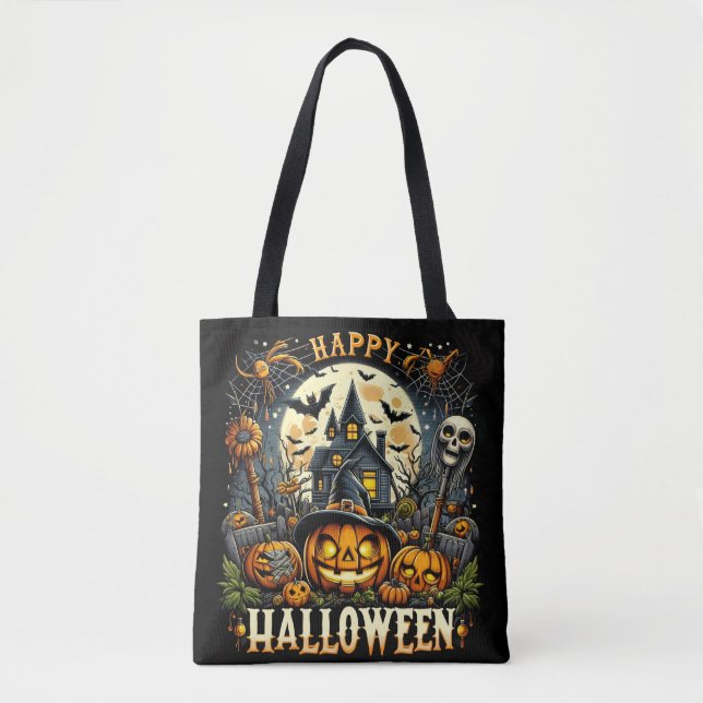 Happy halloween Spooky Haunted House & Pumpkins Tygkasse (Framsida)