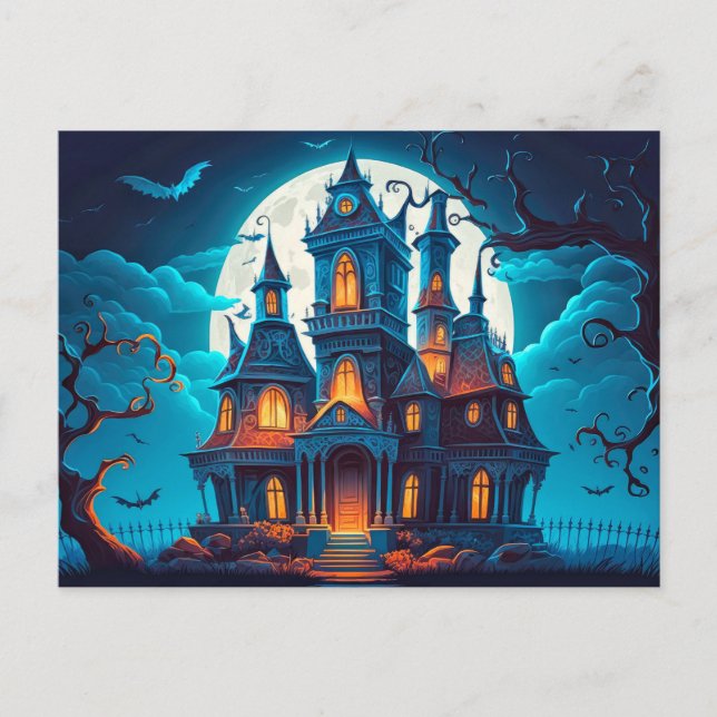 Happy halloween | Spooky Haunted House Vykort (Framsida)