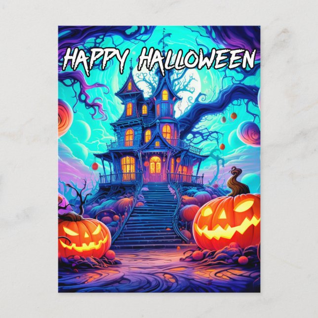 Happy halloween | Spooky Haunted House Vykort (Framsida)