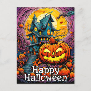Happy halloween Spooky Haunted House Vykort