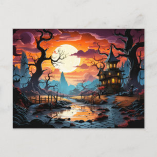 Happy halloween Spooky Haunted Manor Vykort
