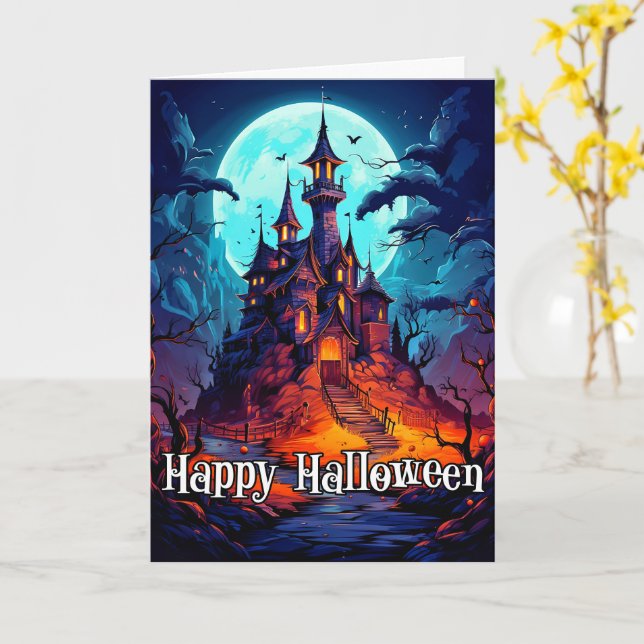 Happy halloween | Spooky Haunted Mansion Kort (Gul blomma)