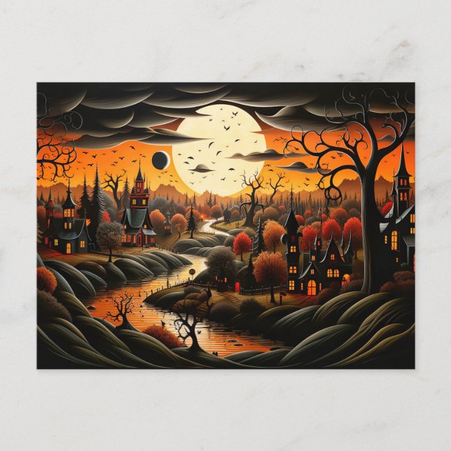Happy halloween | Spooky Haunted Village Vykort (Framsida)