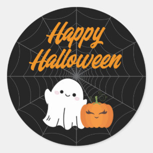 Happy halloween Spooky Kids Party Black Runt Klistermärke