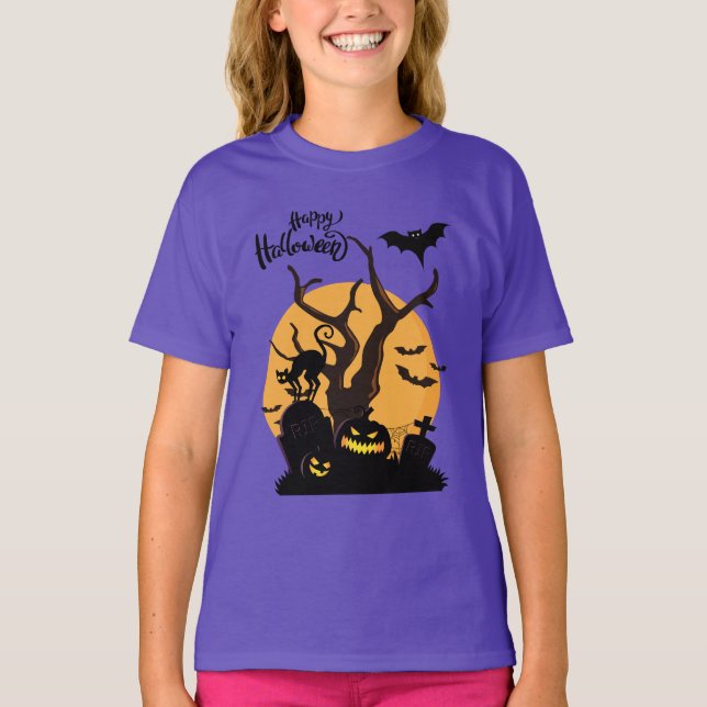Happy halloween Spooky Night Silhouettes Girl T Shirt (Framsida)