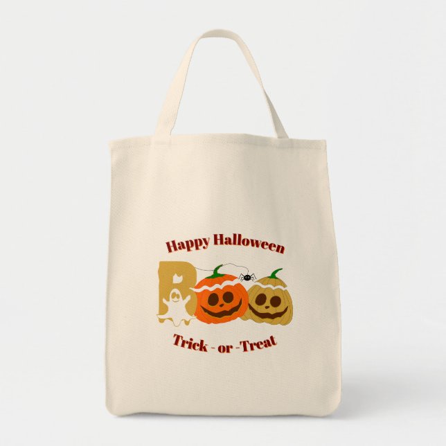 Happy halloween Spooky Pumpkin Bus eller godis Tygkasse (Framsidan)