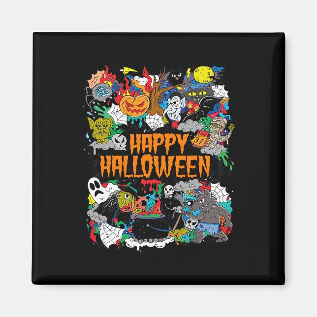 Happy halloween Spooky Retro Magnet (Framsidan)