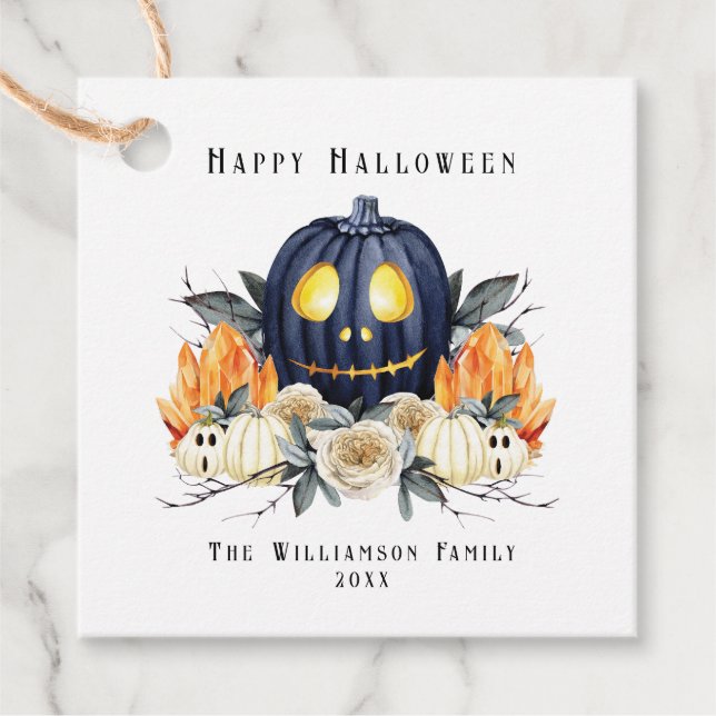 Happy halloween Spooky Samhain Pumpkins Crystals Gåvor Etiketter (Framsida)