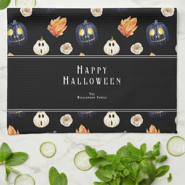 Happy halloween Spooky Samhain Pumpkins Crystals Kökshandduk (Vikta)