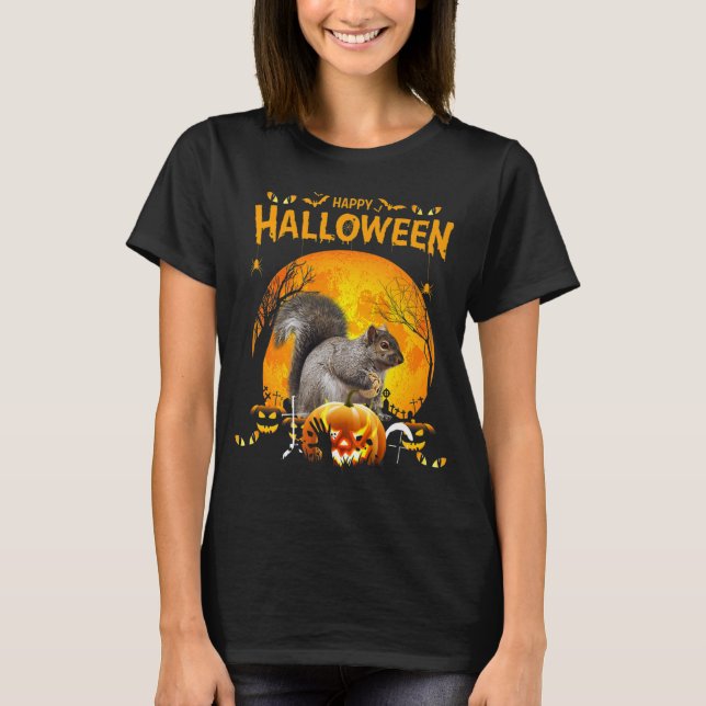 Happy halloween Squirrel Pumpkin T Shirt (Framsida)
