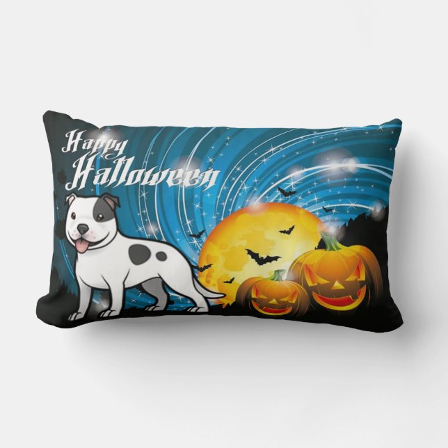 Happy halloween Stbudsdshire Bull Terrier Lumbarkudde (Framsida)