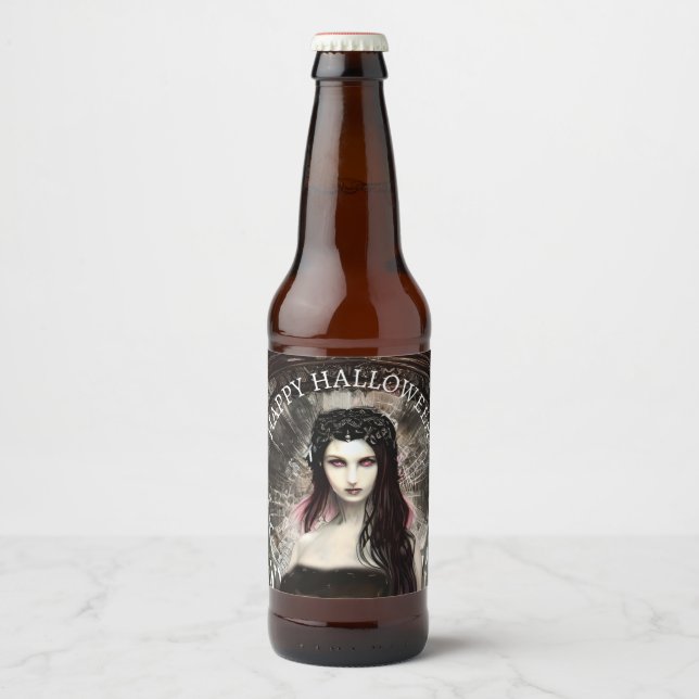 Happy halloween Steampunk Gothic Fallen Angel Ölflaska Etikett (Framsida)