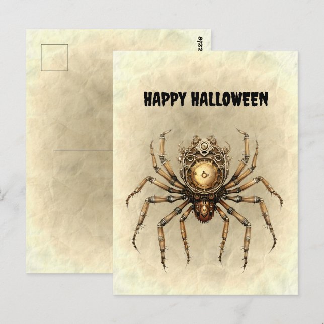 Happy halloween Steampunk Spider Vykort (Fram/baksida)