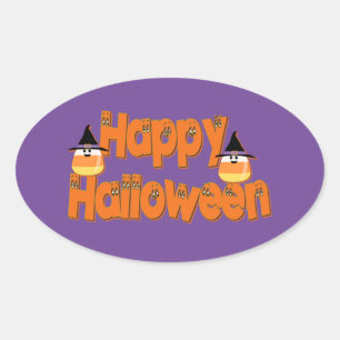 Happy halloween-streck för visemisk text ovalt klistermärke