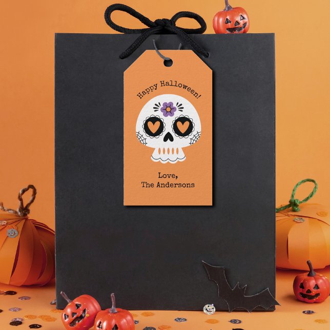 Happy halloween Sugar Skull Gift Märkres Presentetikett (Skapare uppladdad)
